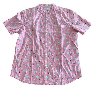 Hawker Rye Men's 100% Cotton Short Sleeve Button Down Pink Sailboat Print XL